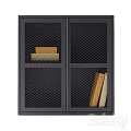 Modern Gray Console Cabinet With Mesh Doors And Storage Shelves For Entryway