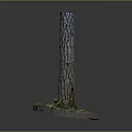 Wooden And Stone Decorative Pillar With Round Base And Greenery Accents