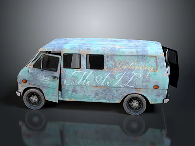 Turquoise Vintage Bus With Delivery M&J Gold Lettering And Open Door Design 3d model