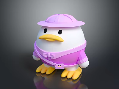Cute Duck Doll In Pink Explorer Hat And Outfit With Yellow Beak And Feet 3d model