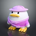 Cute Duck Doll In Pink Explorer Hat And Outfit With Yellow Beak And Feet