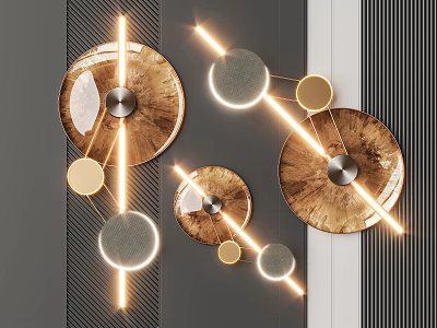 Modern Geometric Circular Wall Decor With Wooden Metal Elements And Lighting 3d model