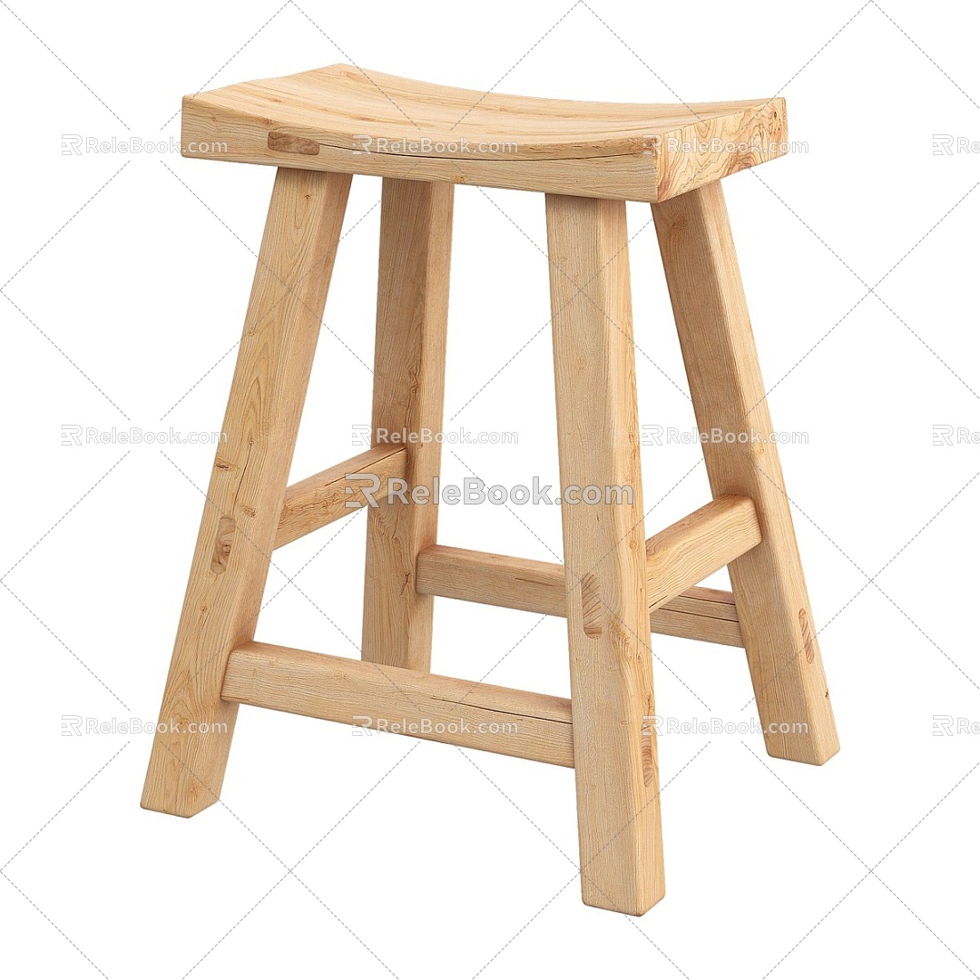 Wooden Bench Stool Chair Bar Chair 3d model