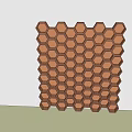 Symmetrical Honeycomb Decorative Cabinet With Hexagonal Structure Brown Tones In Light Pink Background
