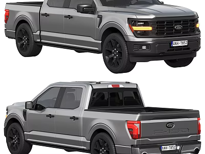 Modern Gray Pickup Truck With Sleek Exterior And Black Wheels Design 3d model