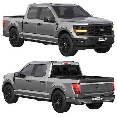 Modern Gray Pickup Truck With Sleek Exterior And Black Wheels Design 3d model