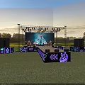 Outdoor Evening Stage With Metal Truss Lighting LED Screen Band Neon Decorations And Grass Background