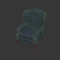 Classic Blue Single Sofa With Tufted Backrest Armrests And Wooden Legs