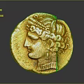 Ancient Gold Coin Featuring Head With Curly Hair Headdress And Golden Surface