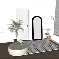 Full Length Black Frame Mirror In Modern Interior With Plants And Window Blinds
