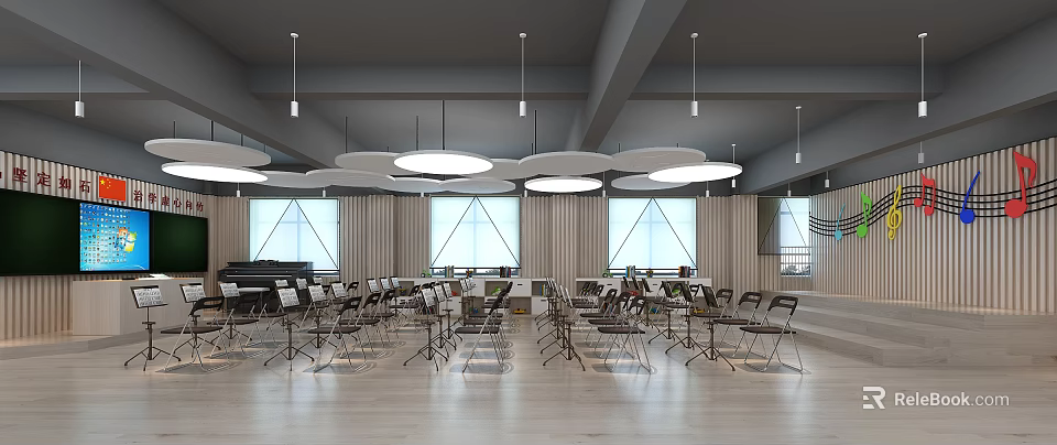 Book Art Interior With Shelves Chairs And Modern Lighting 3d model 