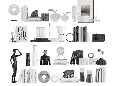 Elegant Decorative Ornament Set With Sculptures Books Vases And Photo Frames 3d model
