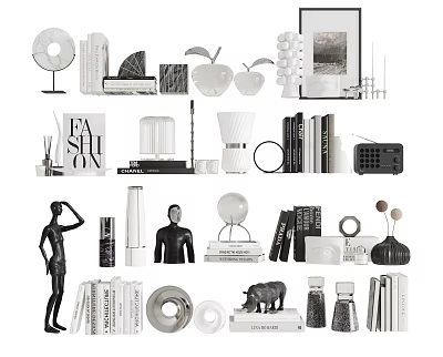 Elegant Decorative Ornament Set With Sculptures Books Vases And Photo Frames 3d model