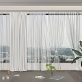 Modern Interior Beige Curtains And White Sheer Curtains By Windows With Plants Natural View