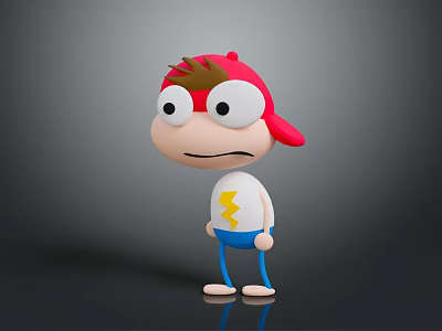 Cute Cartoon Character Wearing Red Cap White T-shirt With Yellow Lightning And Blue Pants 3d model