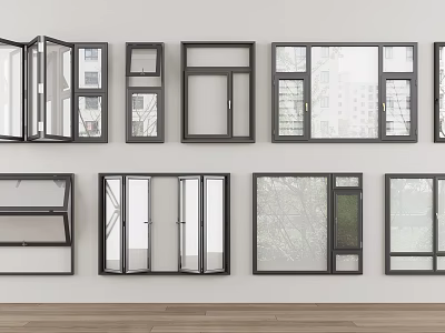 Casement Windows With Various Modern Black Frame Designs And Glass Panel Styles 3d model