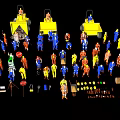 Colorful Construction Workers Figures With Yellow Machinery Tools Ladders And Barriers