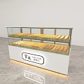 Multi Layer Glass Display Shelf With White Base For Bread In Bakery 3d model