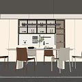 Modern Restaurant Interior With Dining Table Chairs Pendant Lights And Cabinets 3d model