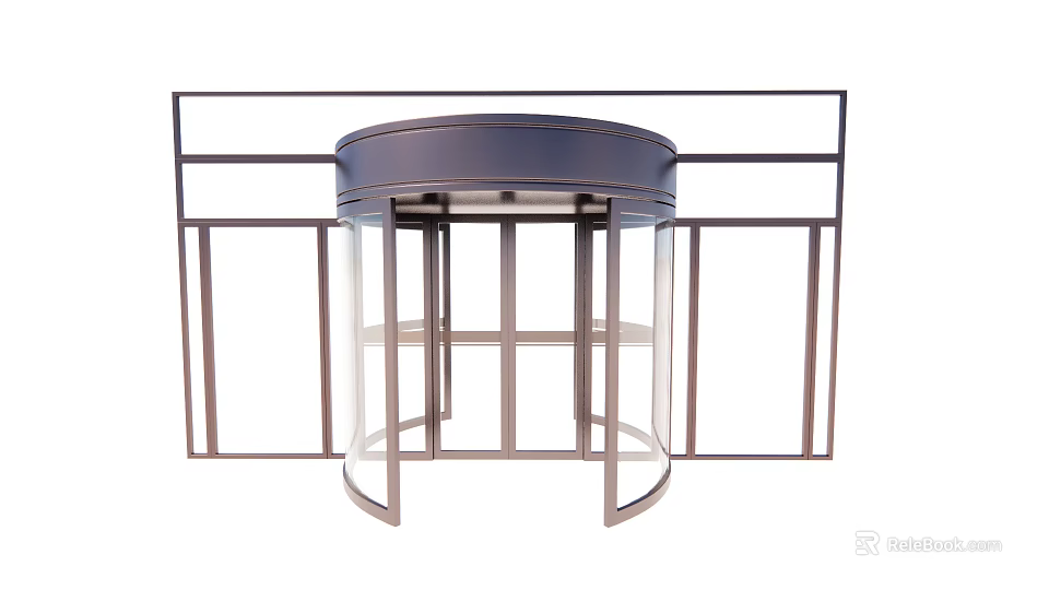 Modern Revolving Door Entrance With Metal Frame And Glass Panels 3d model 