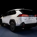 White SUV Car With Modern Exterior Black Wheels And Display Stand
