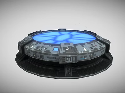 Futuristic Circular Tech Device Featuring Blue Glowing Center And Structured Control Panels 3d model