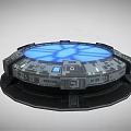Futuristic Circular Tech Device Featuring Blue Glowing Center And Structured Control Panels