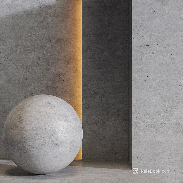 Gray Concrete Wall With Yellow Vertical Component And Gray Sphere Structure 3d model 