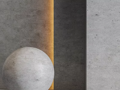 Gray Concrete Wall With Yellow Vertical Component And Gray Sphere Structure 3d model