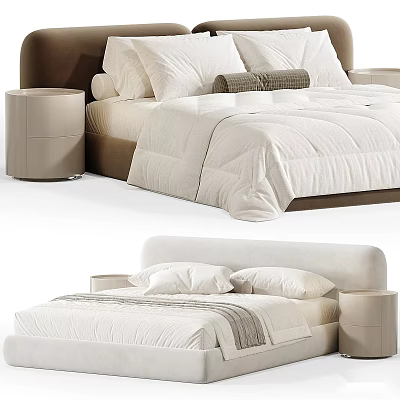 Modern Double Bed Design With Upholstered Headboard White Bedding And Nightstand 3d model