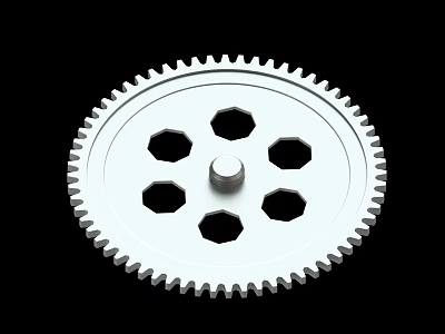 White Gear With Central Small Cylinder And Six Hexagonal Holes On Black Background 3d model