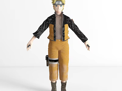 Anime Ninja Character Featuring Blonde Spiky Hair Headband Black Jacket And Orange Pants 3d model
