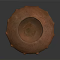 Reddish Brown Clay Pot With Carved Wavy Patterns And Protruding Decorations