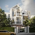Elegant Detached Villa With White Exterior Ornate Balcony And Front Palm Trees
