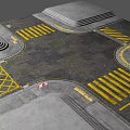 Industrial Ground Construction With Concrete Platforms Steps Textured Pavement Yellow Stripes And Red White Markers