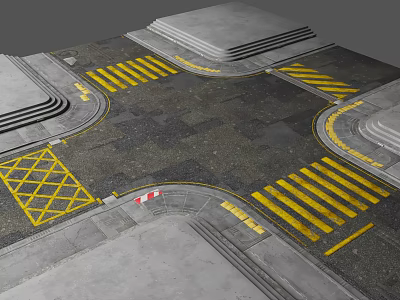 Industrial Ground Construction With Concrete Platforms Steps Textured Pavement Yellow Stripes And Red White Markers 3d model