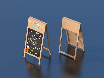 Wooden Art Easel With Chalkboard Surface And Colorful Doodles Next To Empty Frame 3d model