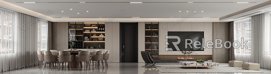 Modern Italian Living Room Dining Room No Main Light TV Wall Wine Cabinet model