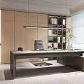 Modern Office Interior With Wooden Cabinetry Large Desk Black Chair Bookshelf Plants And Natural Light