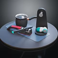 Essential Kitchen Household Items With Pot Tongs Sharpener And Sponge On Round Tray