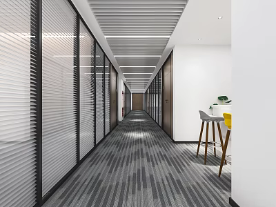 Modern aisle company aisle office aisle office corridor office corridor glass partition glass door elevator 3d model