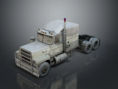 Old Worn Semi Truck with Large Tires Exhaust Pipe and Cab Structure 3d model
