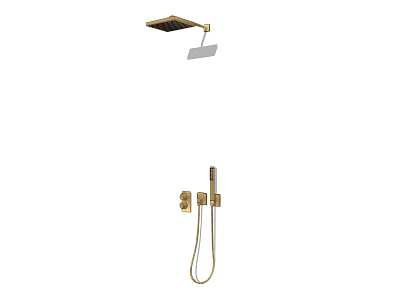 Sleek Modern Gold Wall Mounted Shower System With Overhead Head And Handheld Sprayer 3d model