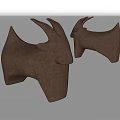 Two Brown Goat Head Shaped Wooden Sofa Stools For Home Decor 3d model