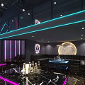 Modern Bar Interior Design With Neon Lights Stage Bar Counter And Comfortable Seats