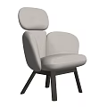 Comfortable Beige Upholstered Lounge Chair With Curved Backrest And Wooden Legs