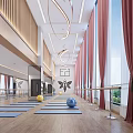 Fitness Studio Interior With Yoga Mats Ballet Barres Exercise Balls And Wooden Decor