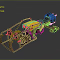 Futuristic Motorcycle Frame Featuring Yellow Engine And Mechanical Metal Parts