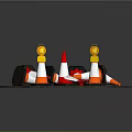 Orange And White Reflective Traffic Cones Arranged On Circular Gray Platform