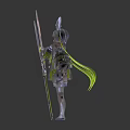 Mechanical Anime Rabbit Ear Character With Green Hair Tail Holding Ringed Weapon In Armored Outfit
